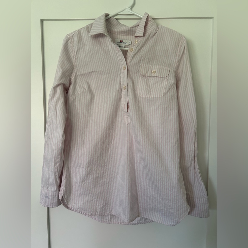 Vineyard Vines Pink and White Striped Popover Shirt